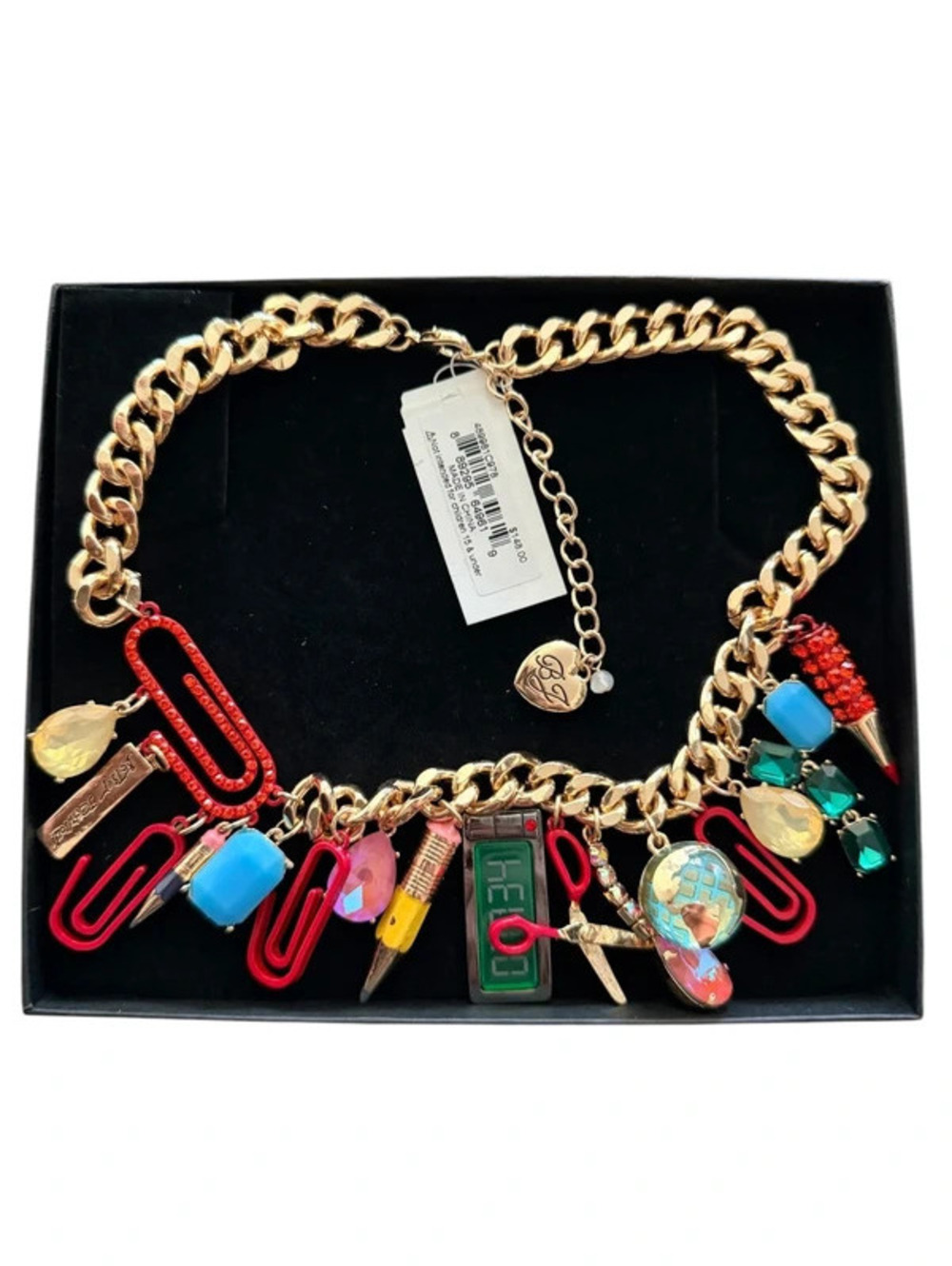 Betsey Johnson Back to School School Supplies Charm Statement Necklace Gold NWT